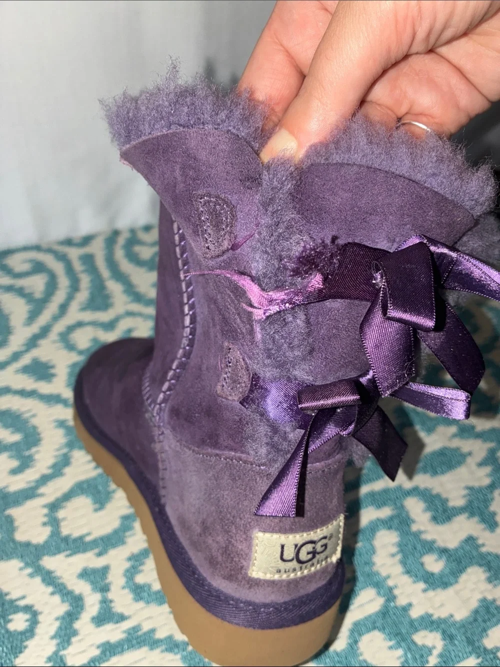 UGG Purple Suede Shearling Mid-Calf Boots for Girls